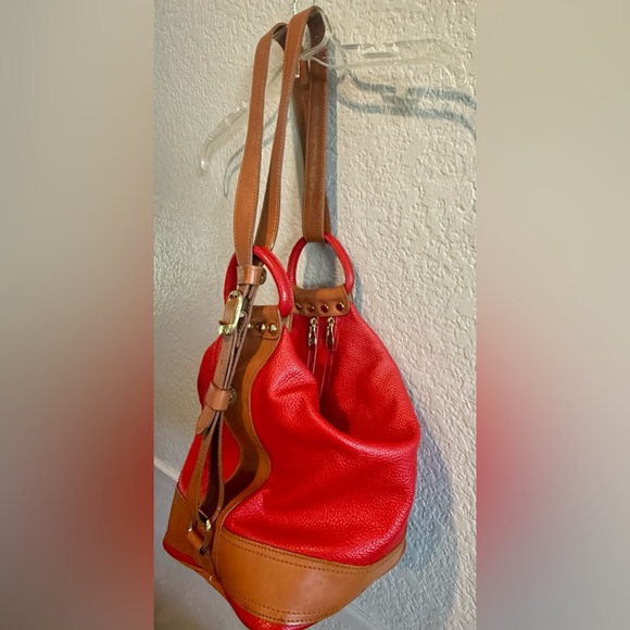 RARE Valentina Sling Backpack Real Finest Italian Red Leather Convertible Bag - Picture 4 of 16